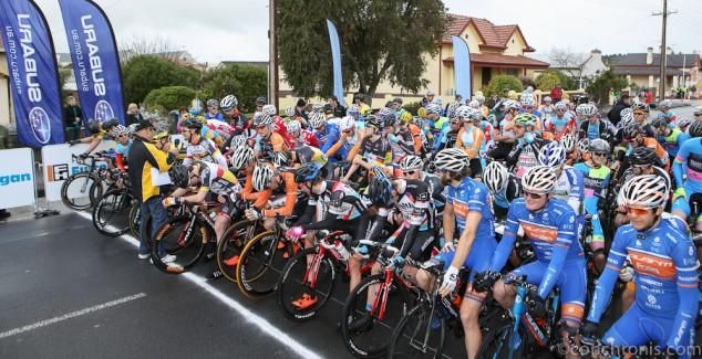 Riders await the start of stage 1 in Mount Gambier