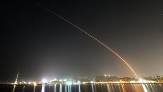 Time lapse photo of a spacex rocket launching