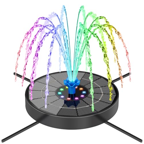 Seirmep Solar Fountain Pump With 3 Spray Height Adjustments, Upgraded Glass Solar Bird Bath Fountains With Led Lights,6 Nozzles,outdoor Solar Water Fountain for Bird Bath, Garden, Pool, Pond (blue)