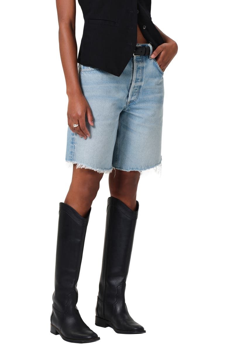 Ayla Distressed High Waist Cutoff Denim Bermuda Shorts