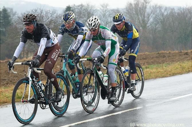The four-man break included S&eacute;bastien Minard (Ag2r), Martijn Keizer (Vacansoleil-DCM), Alexis Vuillermoz (Sojasun) and Mads Christensen (Saxo-Tinkoff)