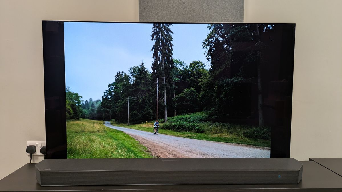 Bugonia 4K Blu-ray on LG G5 showing Teddy on his bike riding towards woods