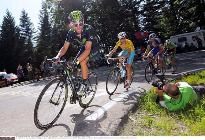 Alejandro Valverde, Vincenzo Nibali and Thibaut Pinot race each other up the mountain during stage 13.