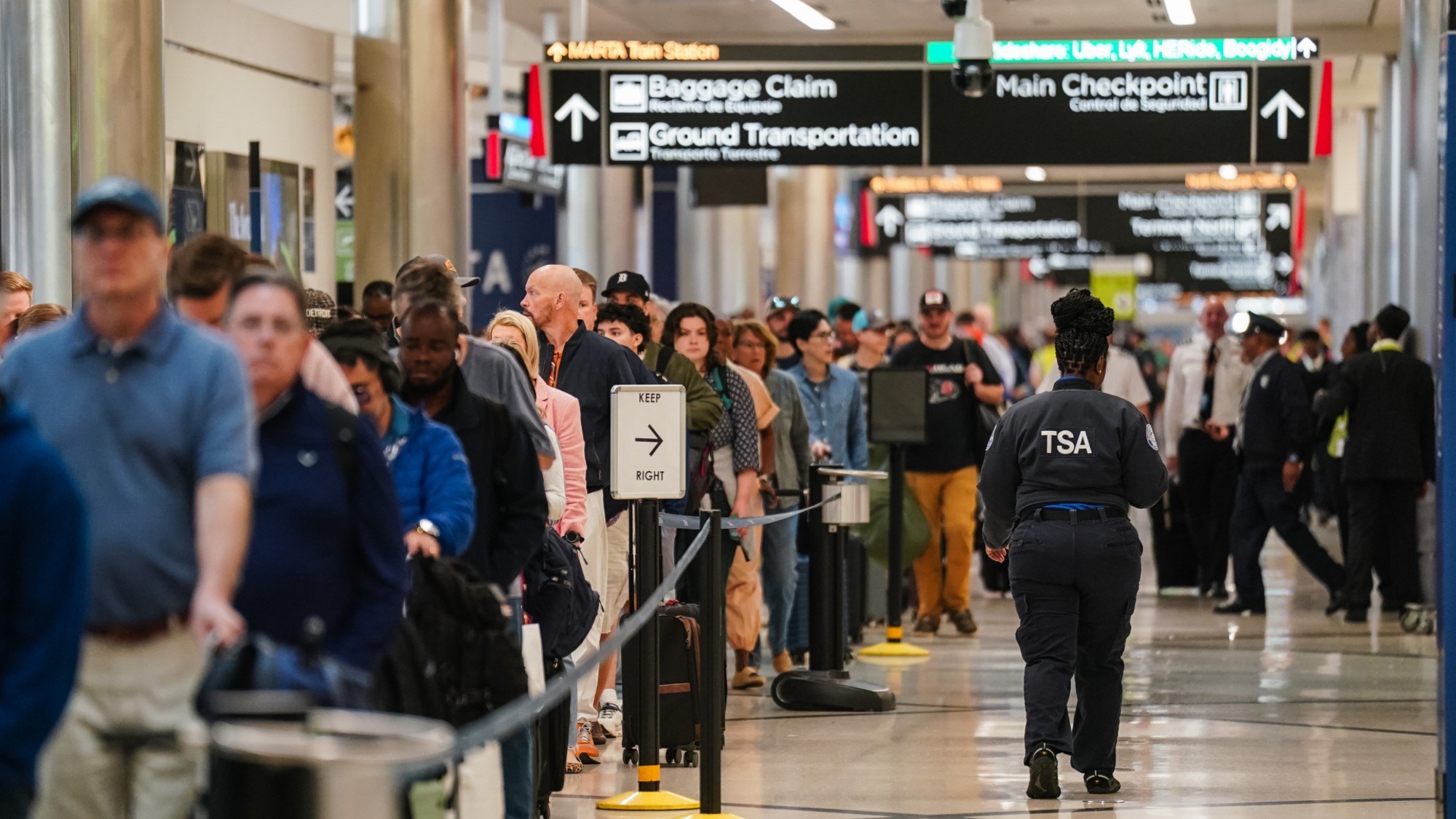 Long security lines are seen at Atlanta&rsquo;s Hartsfield-Jackson International Airport. 