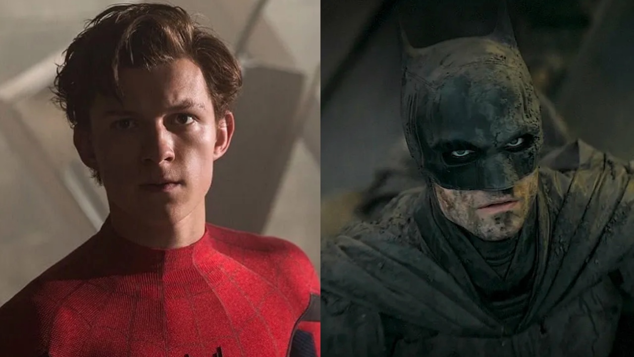 Holland in Spider-Man: Homecoming and Pattinson in The Batman side by side.