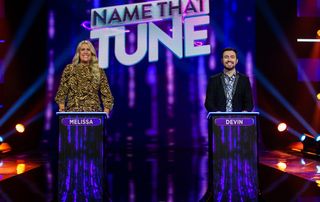 Contestants Melissa and Devin in the "Episode 2" episode of Name That Tune