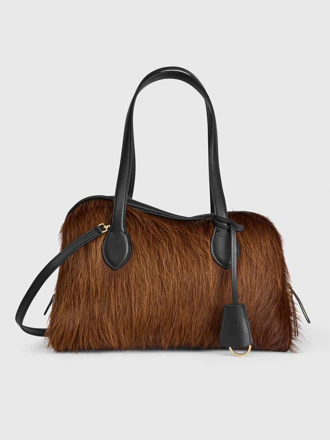 Noale Cannella/black Pony/leather Top Handle Bag