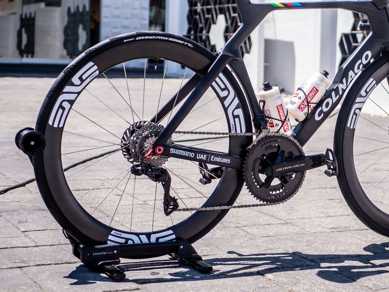 An Enve SES wheel fitted to Tadej Pogačar's Colnago Y1RS