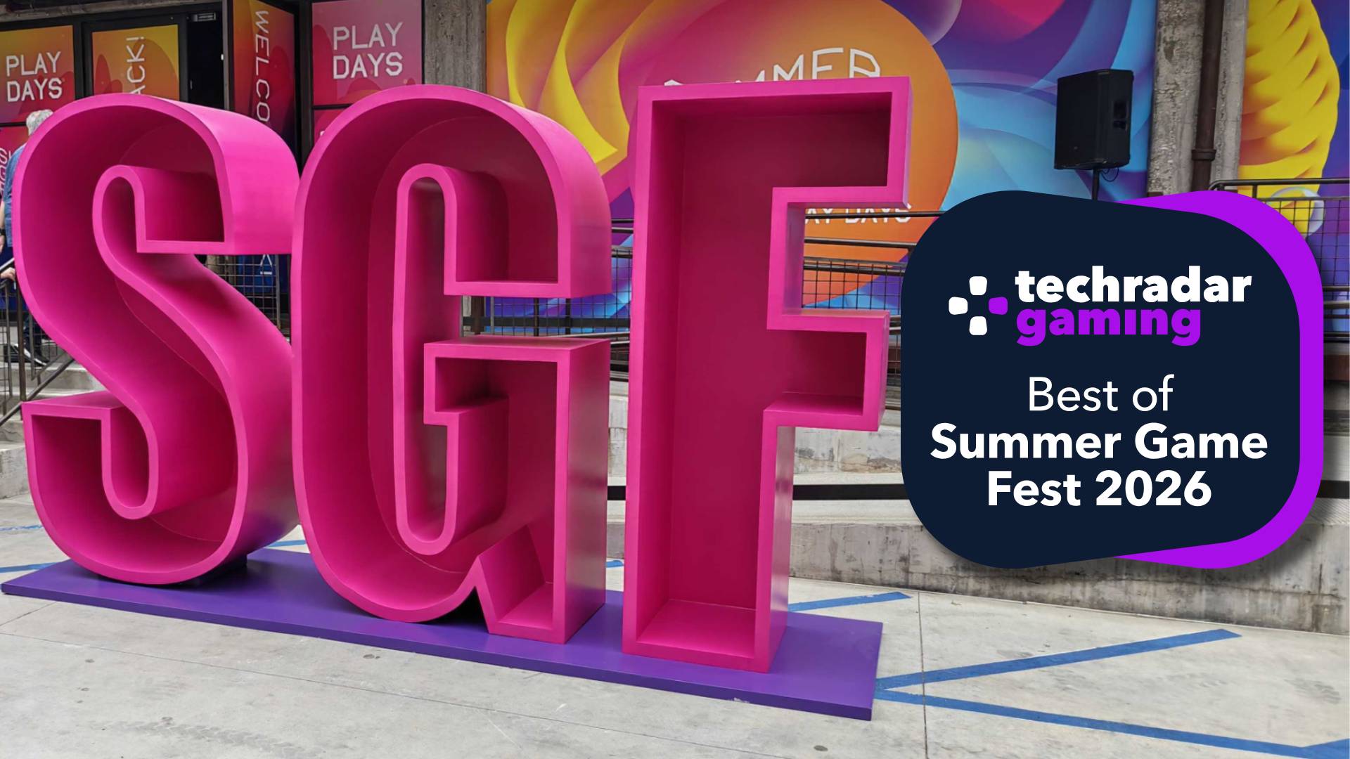The Best of Summer Game Fest 2026 badge next to a bright pink SGF sign.