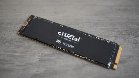 The Crucial P5 SSD on a table