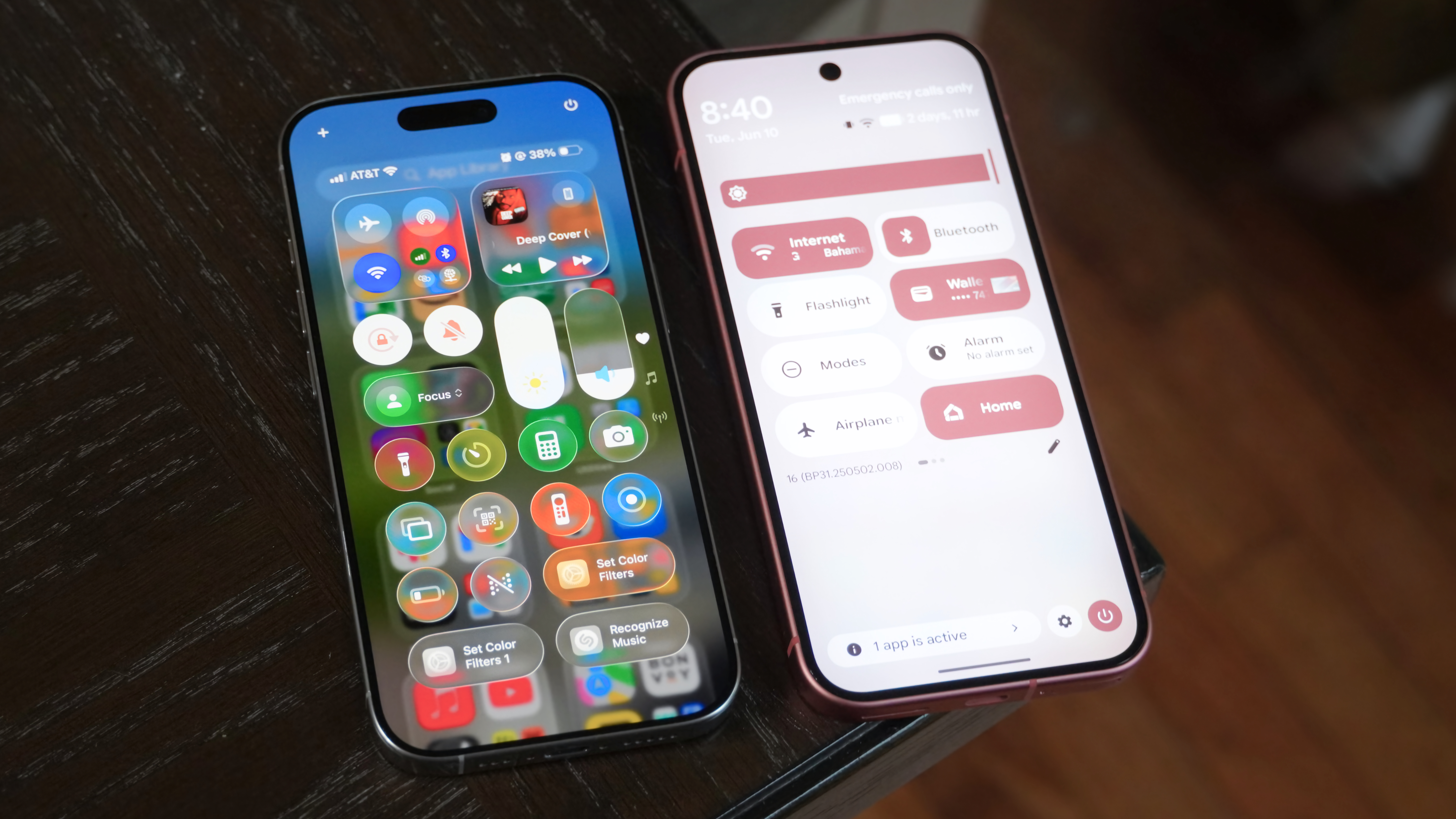 The control centers on iOS 26 and Android 16.