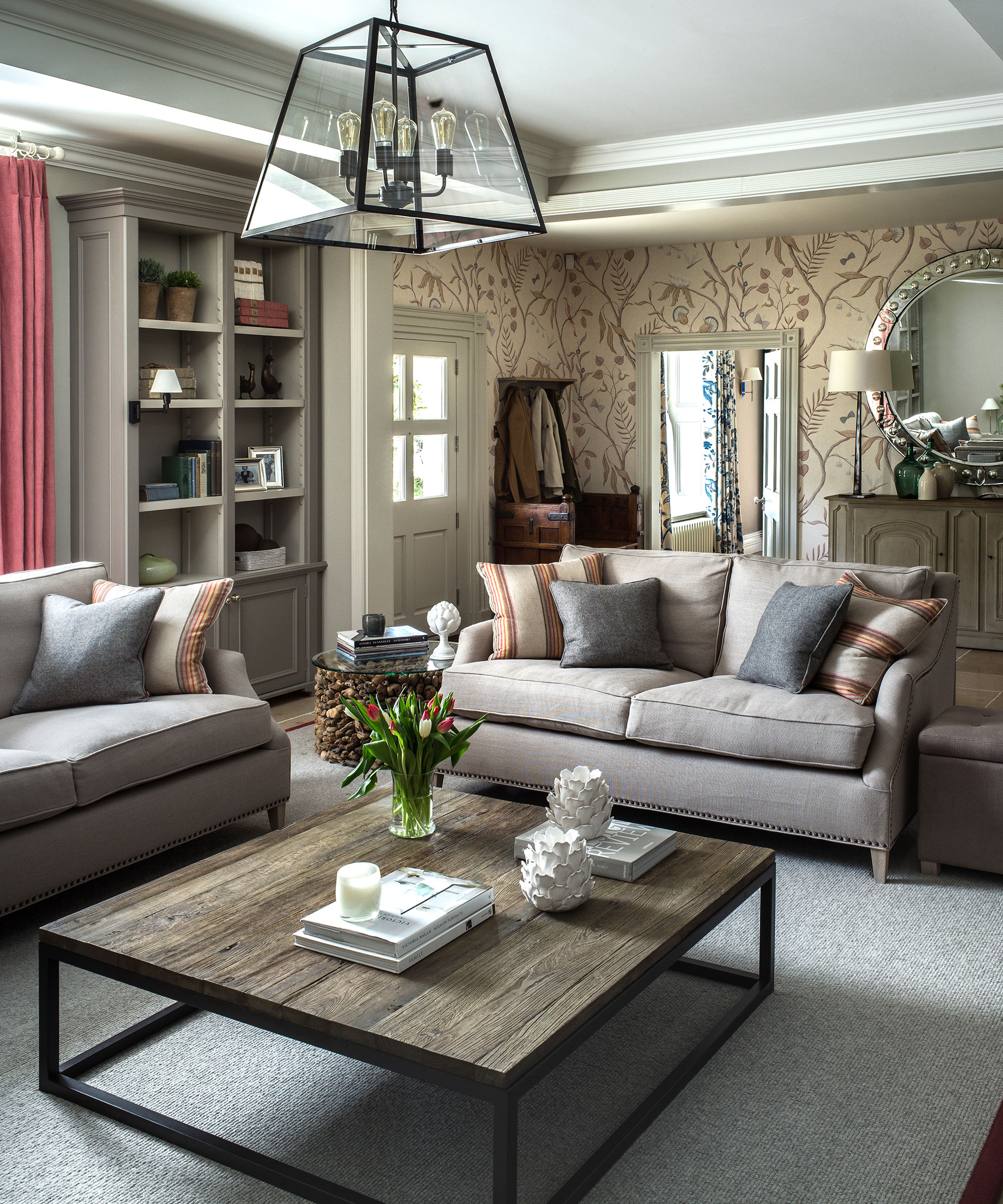 Small living room with brown and grey color scheme