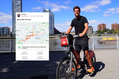 Image of man on a Santander bike with a Strava file embedded on the photo