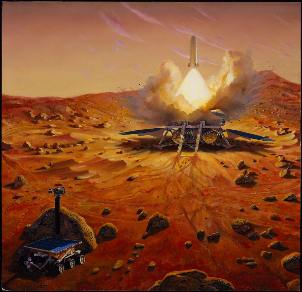 An artist&#039;s depiction of a Mars sample-return mission.