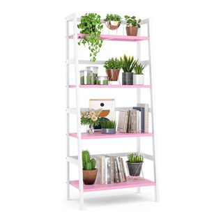 Shelf ladder for space savvy living, in white with pink shelves