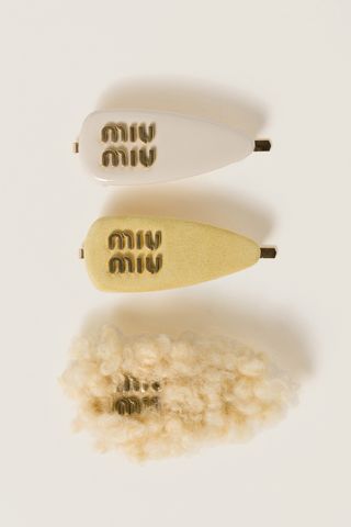 Miu Miu Set of Leather, Suede, and Shearling Hair Clips