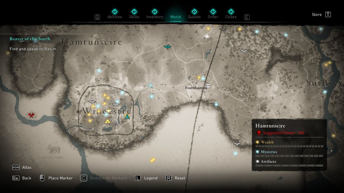 AC valhalla wincestre bishopric treasure hoard map location