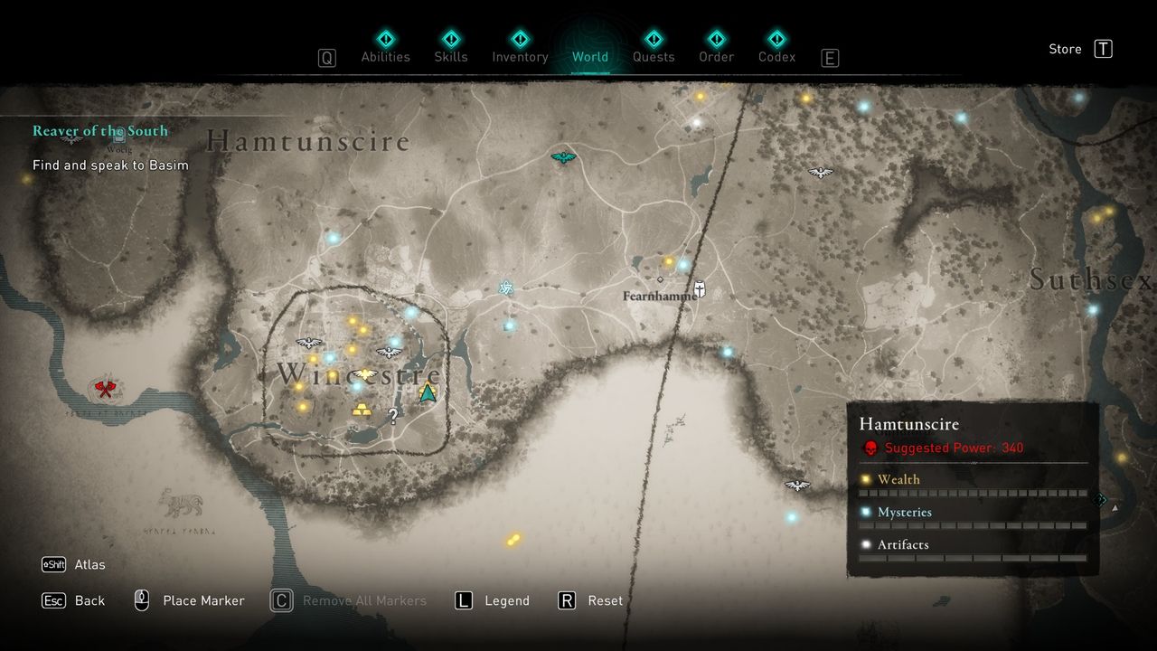 AC valhalla wincestre bishopric treasure hoard map location