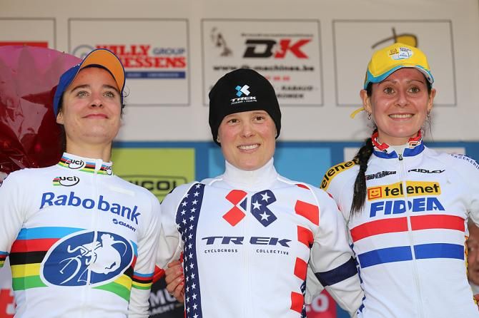 The women's podium in Baal: Marianne Vos, Katie Compton and Nikki Harris