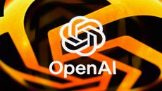 OpenAI logo and branding pictured in white coloring with orange company logo superimposed over background.
