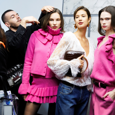 Models pos backstage at the Luisa Spagnoli fashion show during the Milan Fashion Week - Womenswear Fall/Winter 2025/2026 on March 01, 2025 in Milan, Italy.