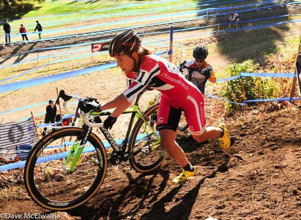 Crystal Anthony (Cyclocrossworld.com) leading Arley Kemmerer on the run-up