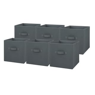 Gray flannel collapsible storage bins with handle