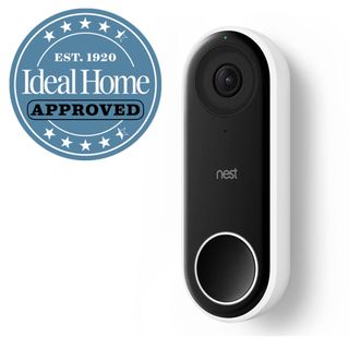 Google Nest video doorbell with Ideal Home approved badge on a white background