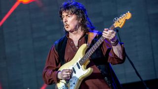 The British rock band Rainbow performs a live concert during the Swedish music festival Sweden Rock Festival, June 8, 2019. Here guitarist Ritchie Blackmore is seen live on stage. 