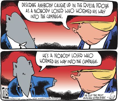 Political cartoon U.S. Trump Russia investigation 2016 election