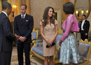Prince William & Kate Middleton talking to Pres. Barack Obama & Michelle Obama