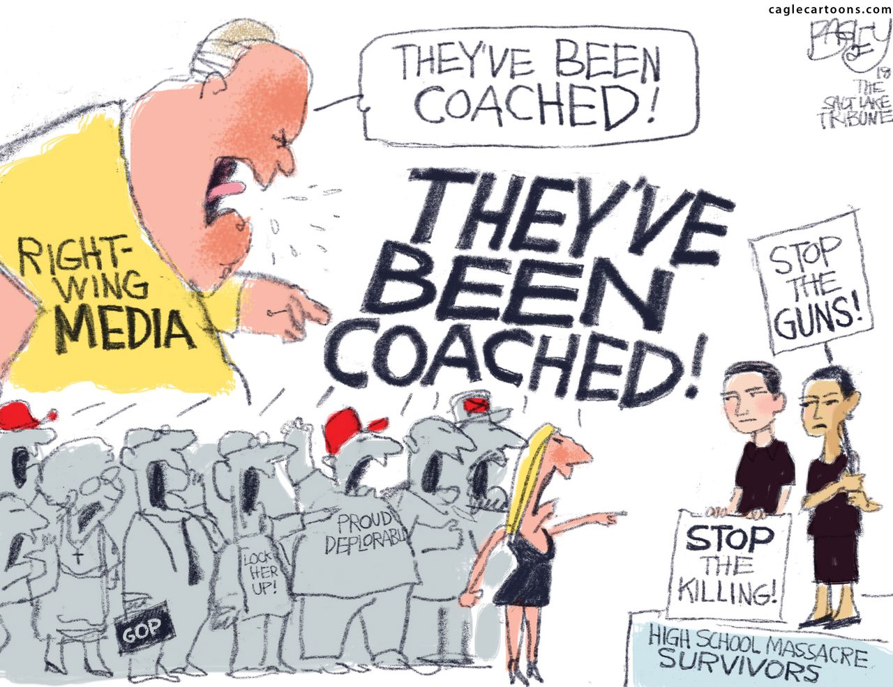 Political cartoon U.S. Parkland shooting students right-wing media bias