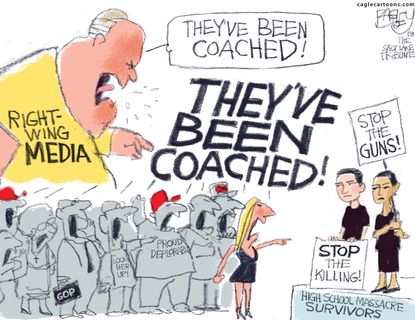 Political cartoon U.S. Parkland shooting students right-wing media bias
