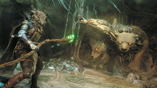 A screenshot of the Bromius boss fight from Soulframe.