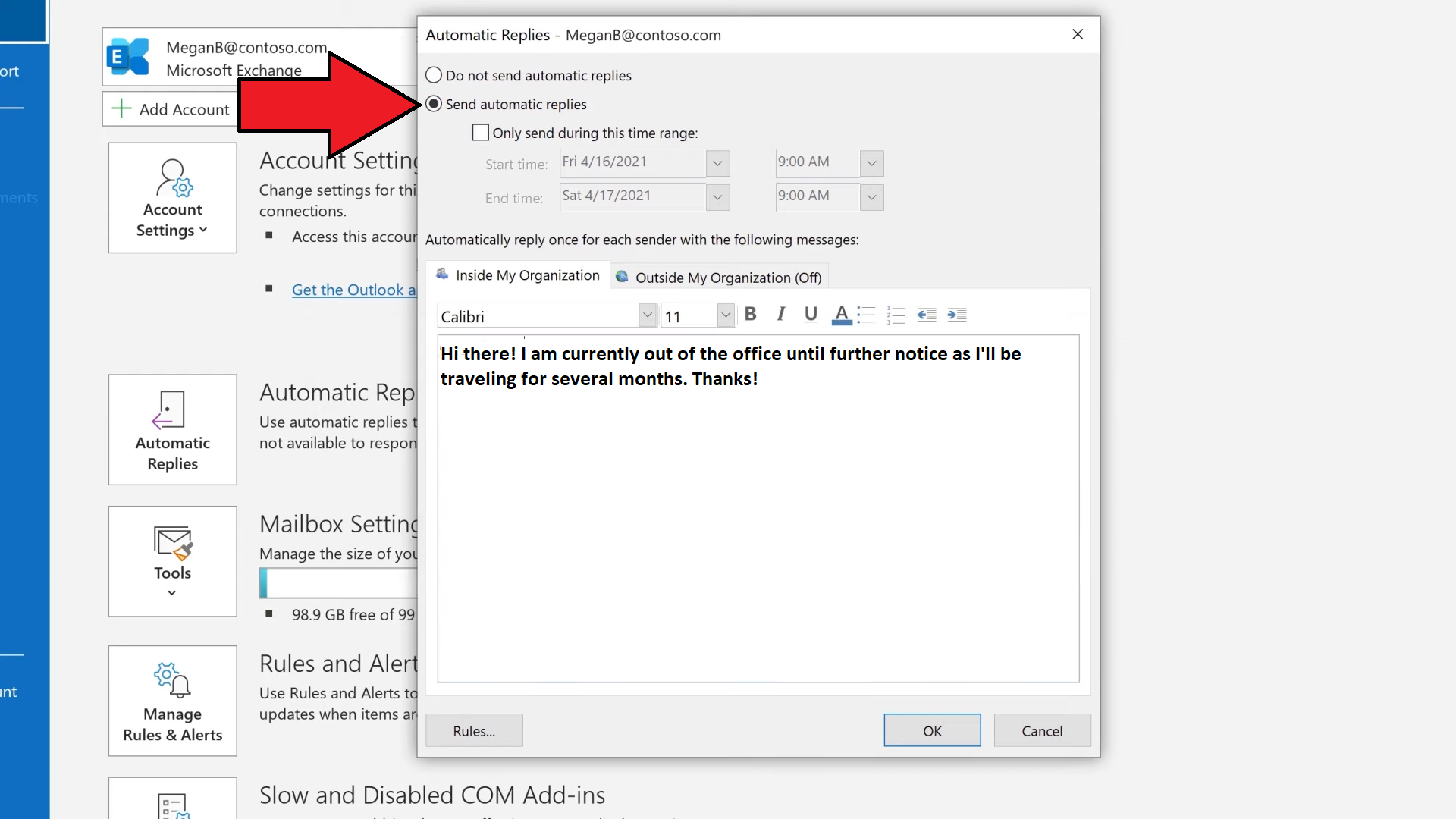 How to set up 'out of office' in Outlook APICSUD