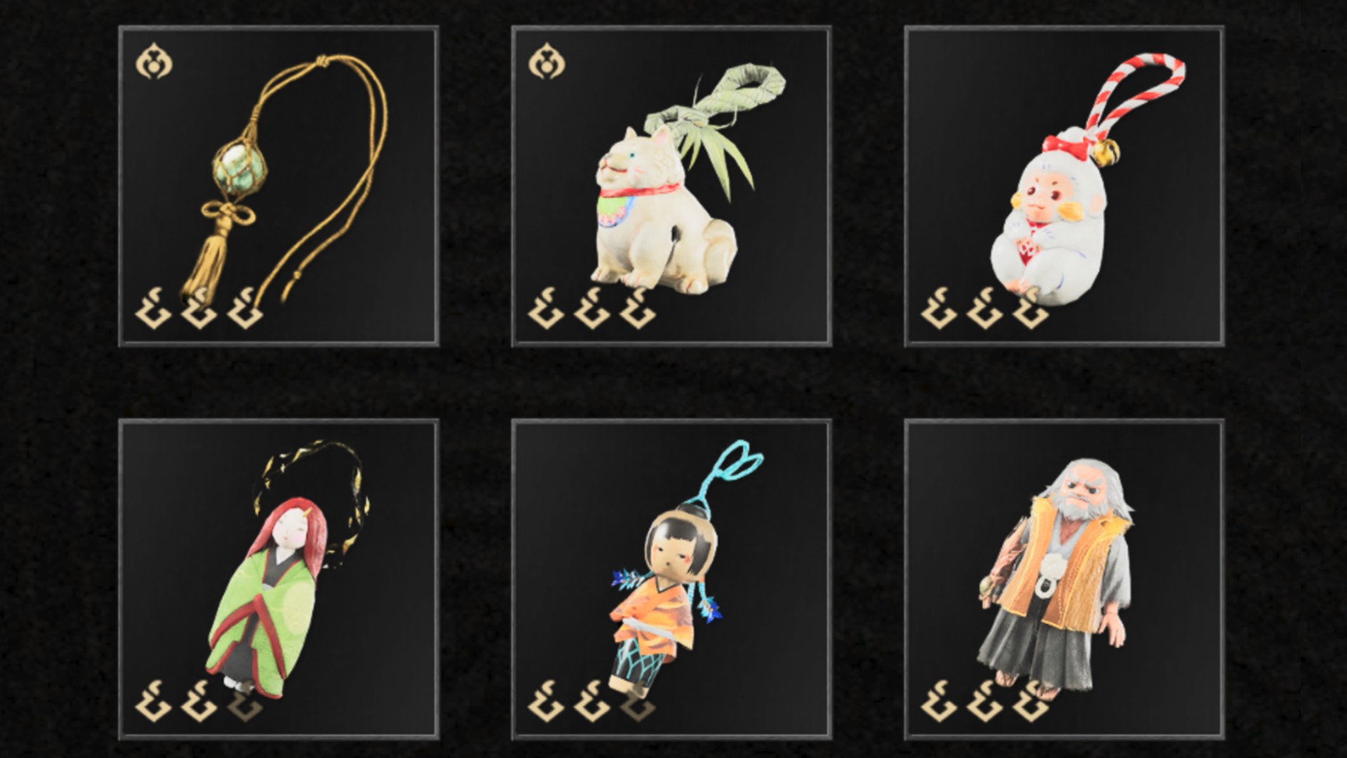 The six Onimusha Way of the Sword charms
