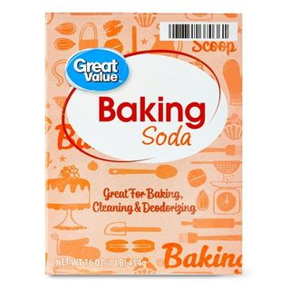 An orange box of Great Value Baking Soda with white logo