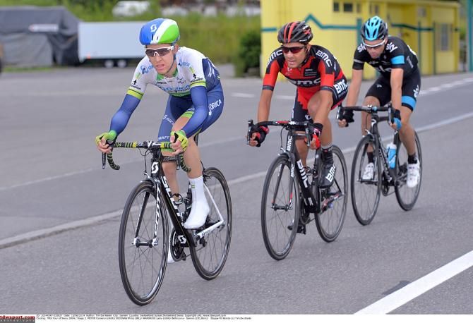 Meyer leads the breakaway during stage two