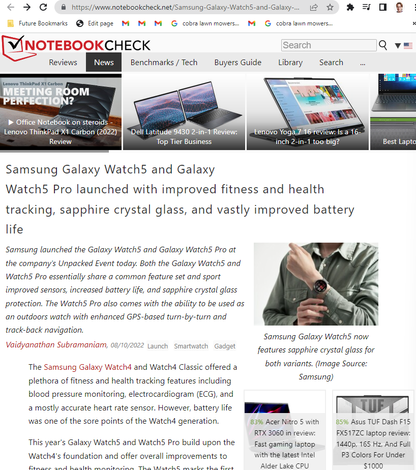 Samsung Galaxy Watch 5 details as leaked by Notebookcheck.net