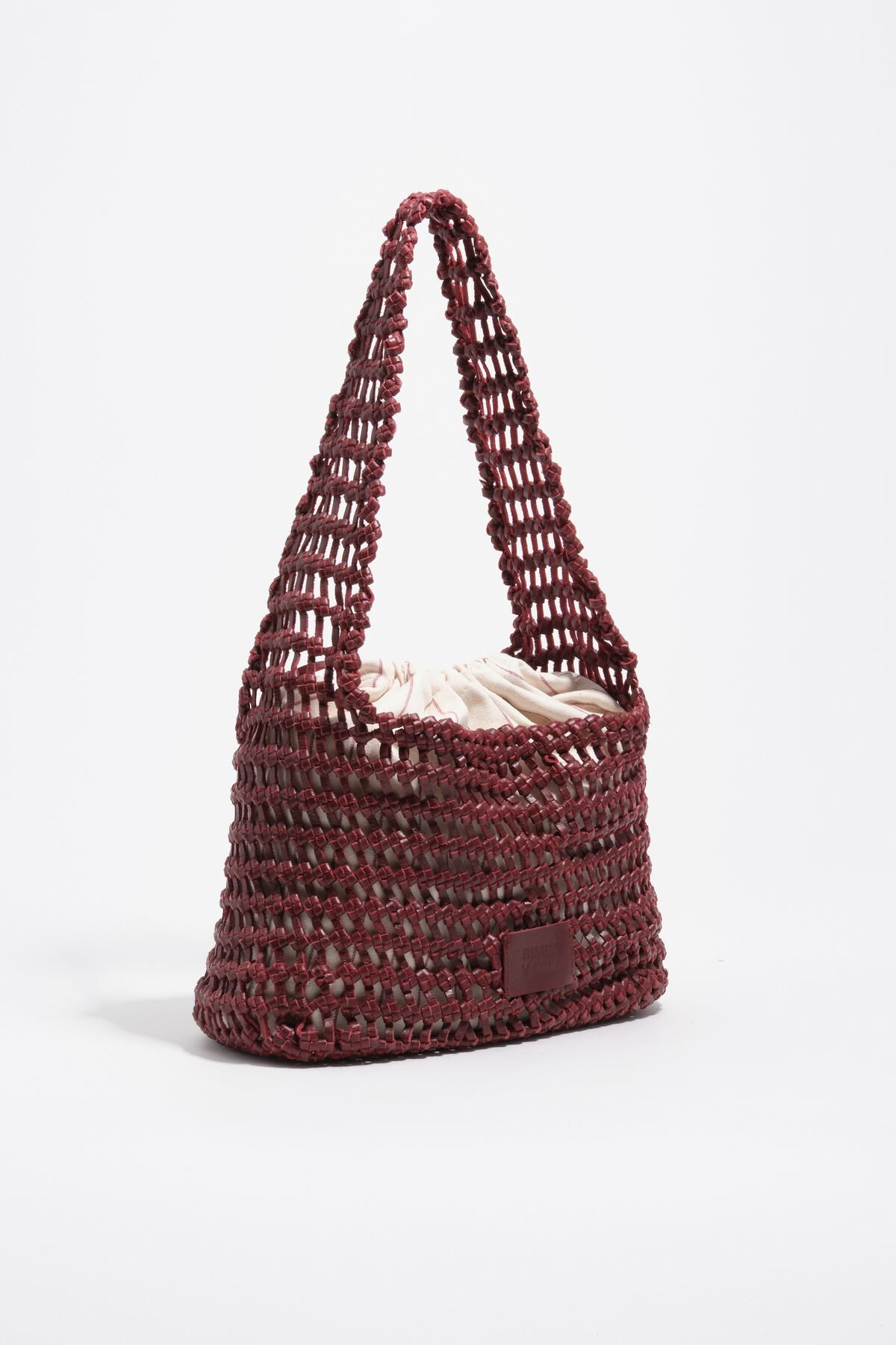 Dark Cherry Leather Plaited Medium Bag