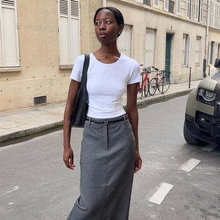 sylviemus_ styles a grey pencil skirt