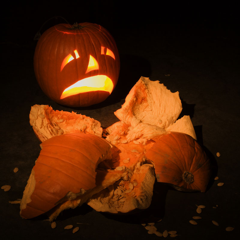 A smashed Jack-O'-Lantern