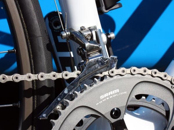 Knaven's mechanics were still readying the alternate bike for service when we caught up with it, hence the uncapped cable end.