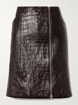 Croc-Effect Leather Skirt