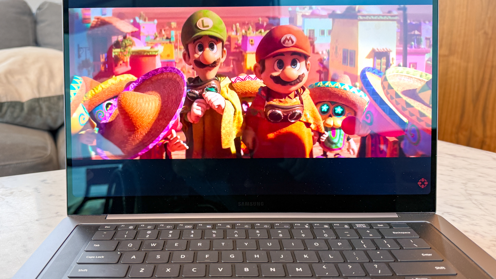 Samsung Galaxy Book6 Pro playing The Super Mario Galaxy Movie trailer.