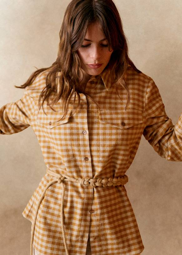 Eurielle Shirt - Ochre Ecru Gingham Checks - Organic Cotton - S&amp;eacute;zane