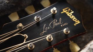 The headstock of Gibson's Custom Shop “Red Eye” Les Paul Standard