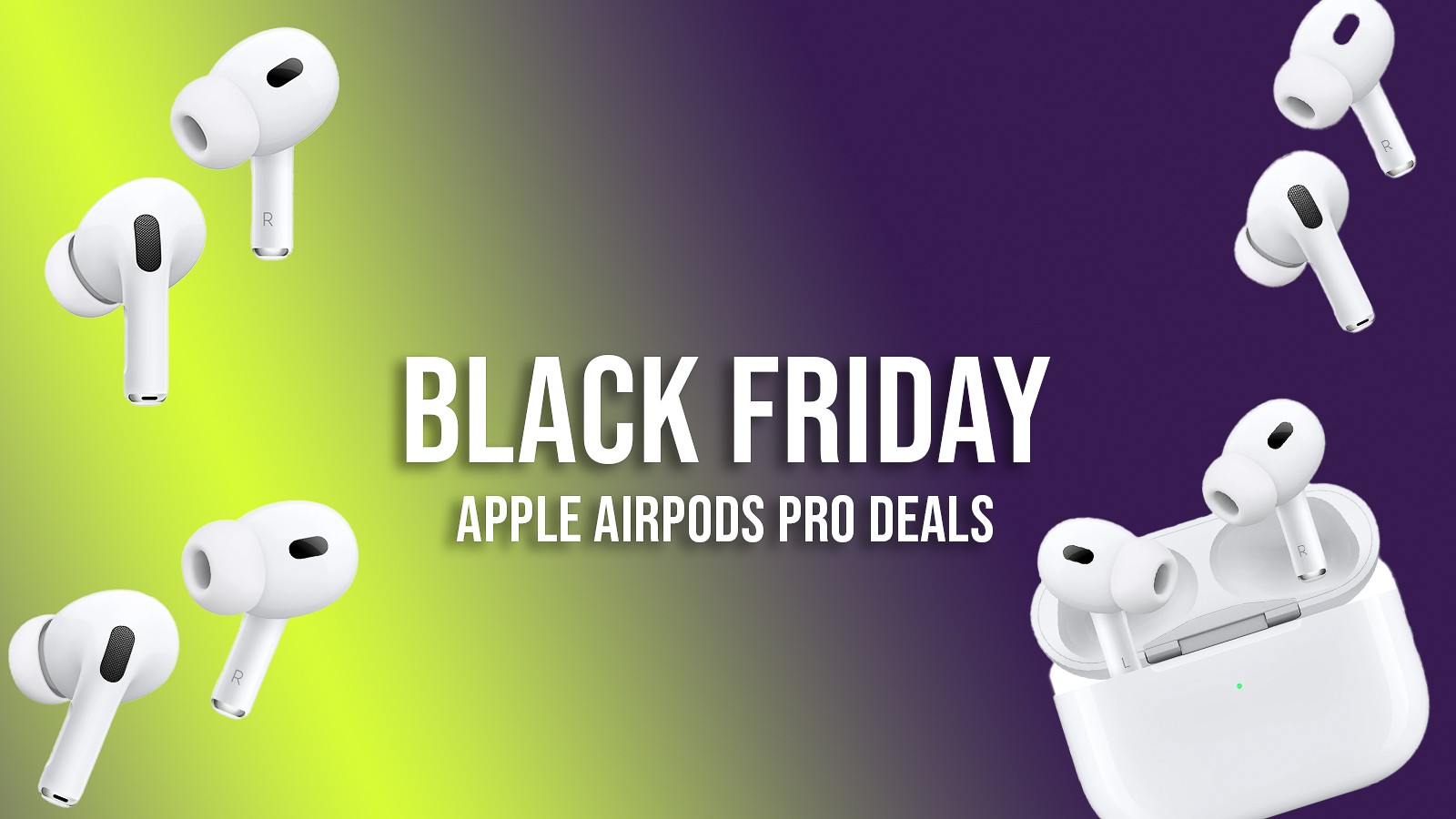 Three pairs of AirPods with a Cyclingnews Black Friday logo overlaid