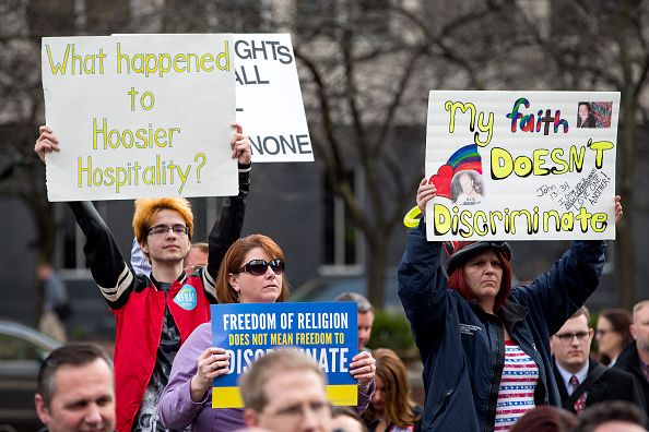 Indiana demonstrators protest the new law