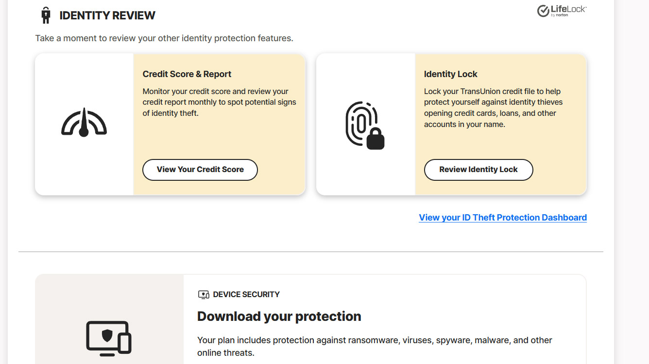 Screenshot of the LifeLock web interface
